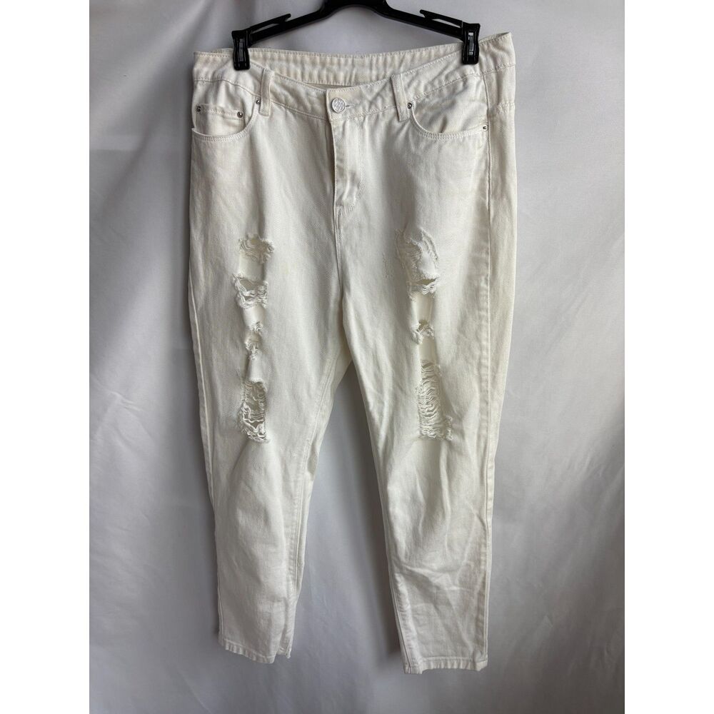 Studio Only White Distressed Jeans Girlfriend Ankle Size EU 38 Summer Streetwear